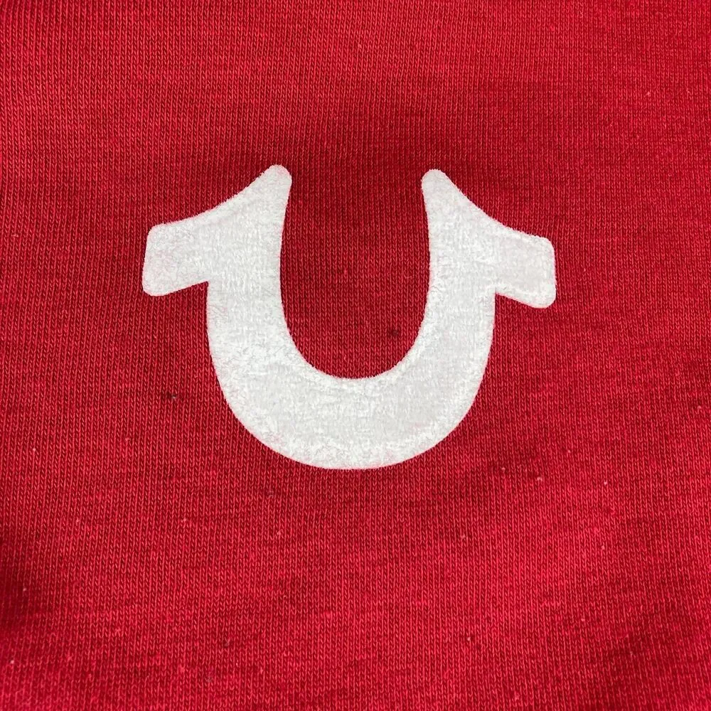 True Religion Mens XL Red Full Zip Hoodie Buddha World Tour Logo Sweatshirt